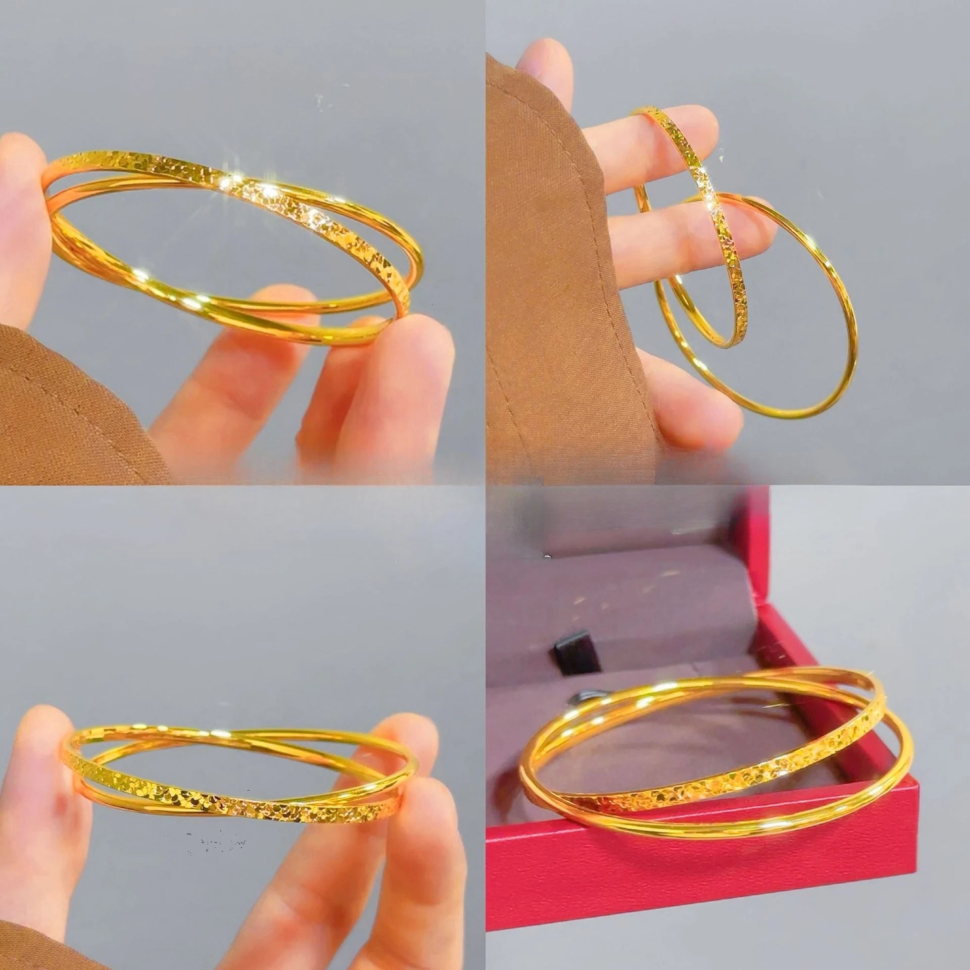 18k Golden Color Sparkling Surface Bracelet