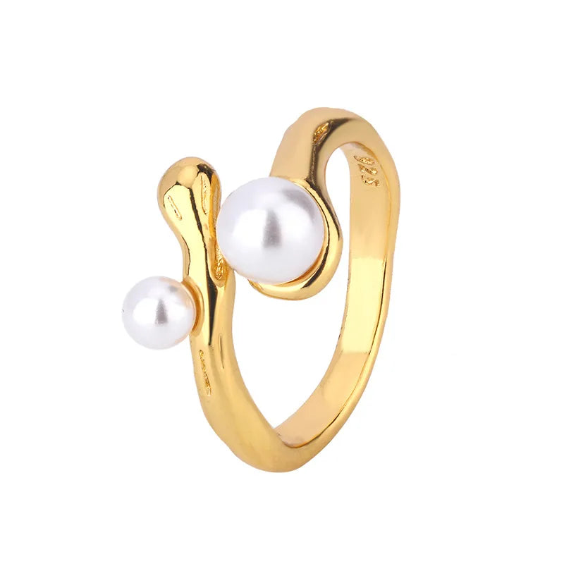 Irregular Branch Pearl Open Rings