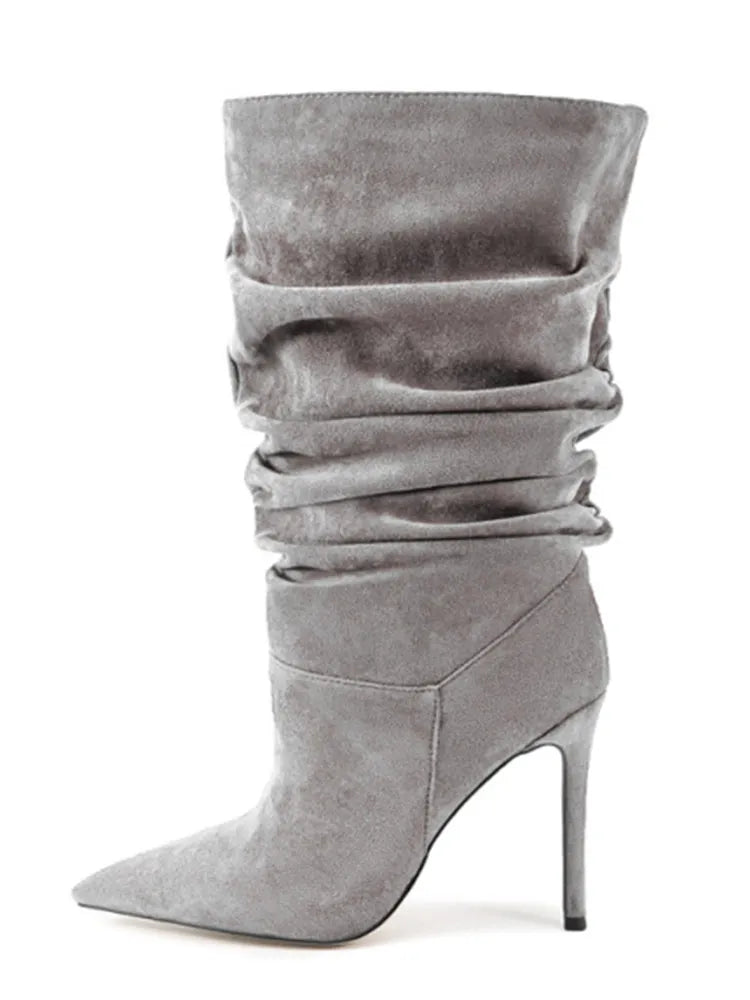 Pleated High-heeled Short Boots