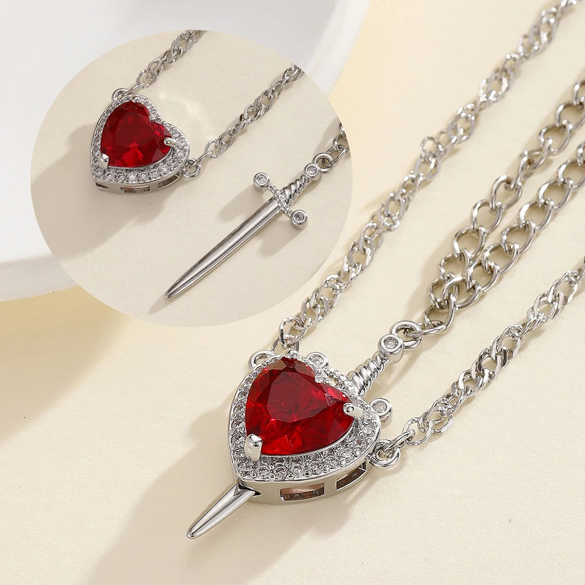 Heart and Sword Pendant Necklace