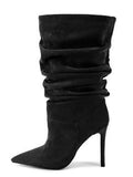 Pleated High-heeled Short Boots
