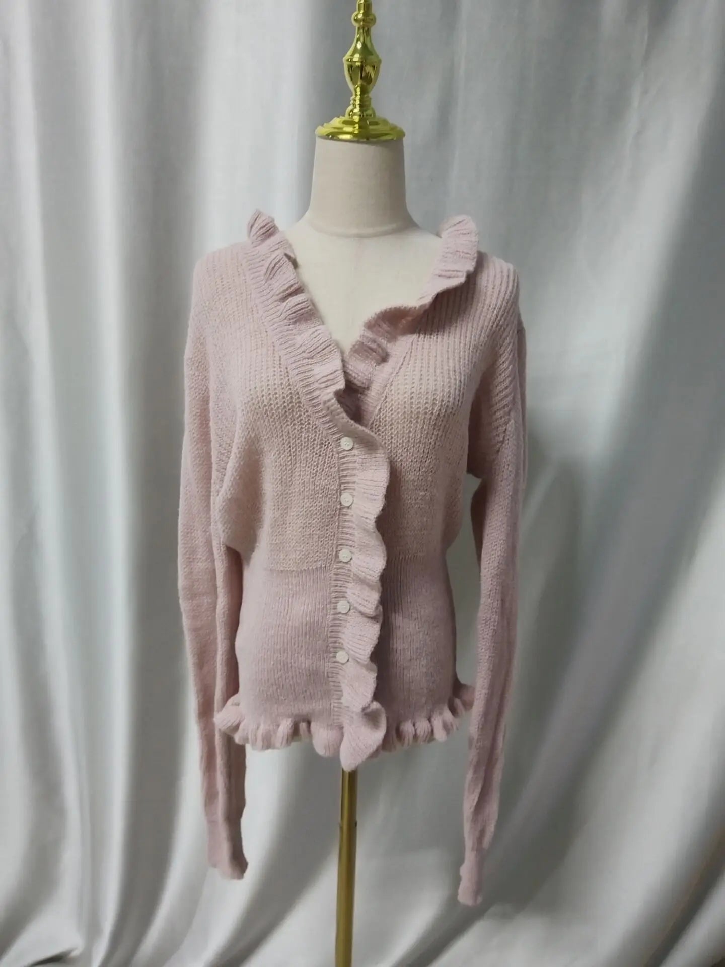 V-Neck Cinched Ruffle Edge Cardigan