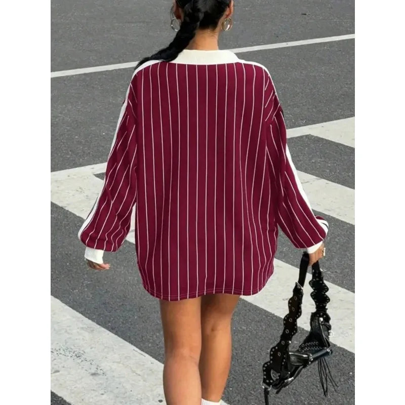 Casual Striped Letter & Number Print Athletic Polo