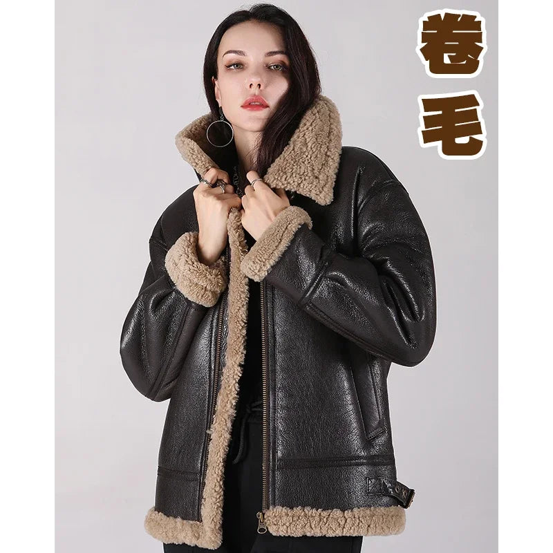 2022 Winter New Original Natural Sheepskin Fur Coat Women's Coat Thick Warm Sheep Sheared Lamb Hair Short Genuine Leather Jacket