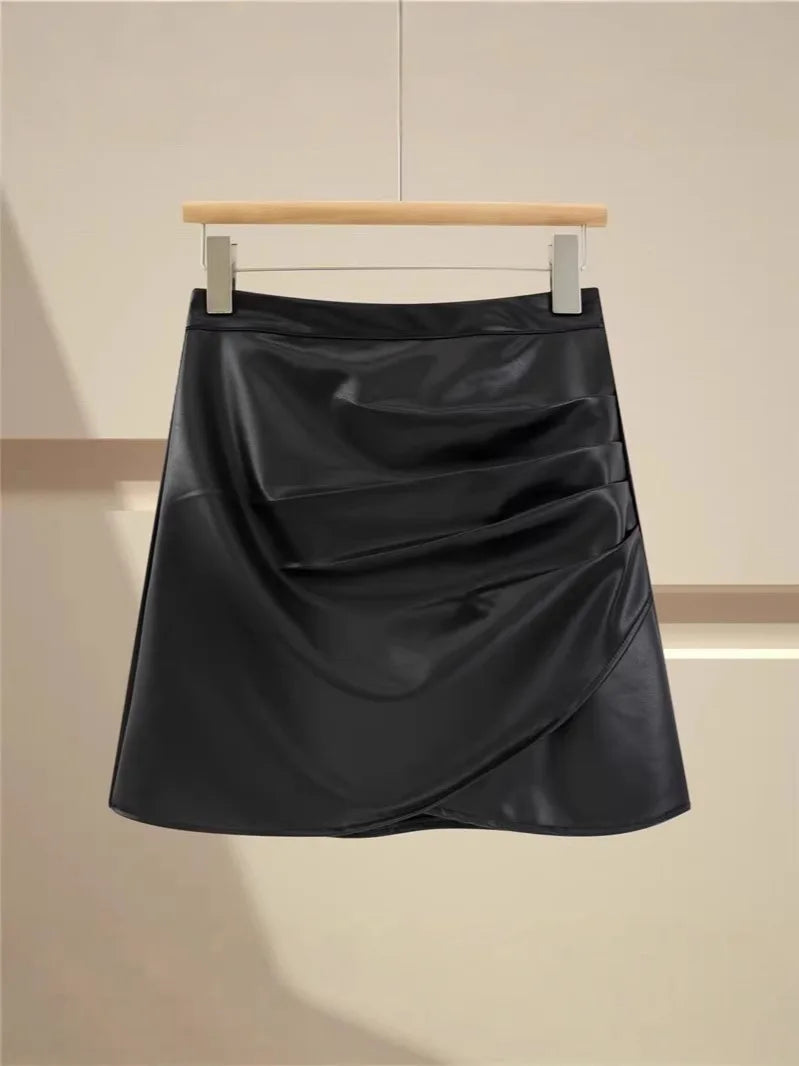 Pleated PU Leather Mini Skirt