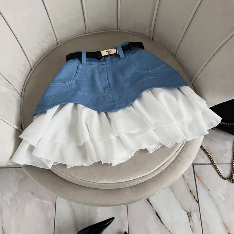 Denim High Waist Cake Skirt