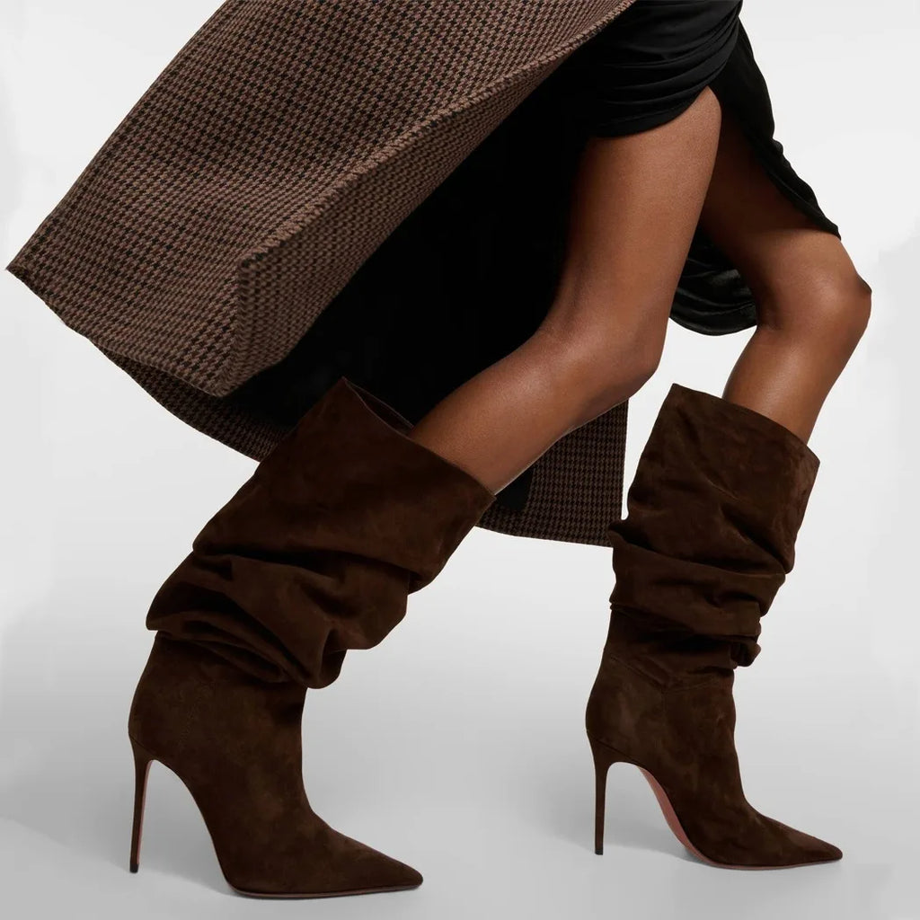 Pleated High-heeled Short Boots