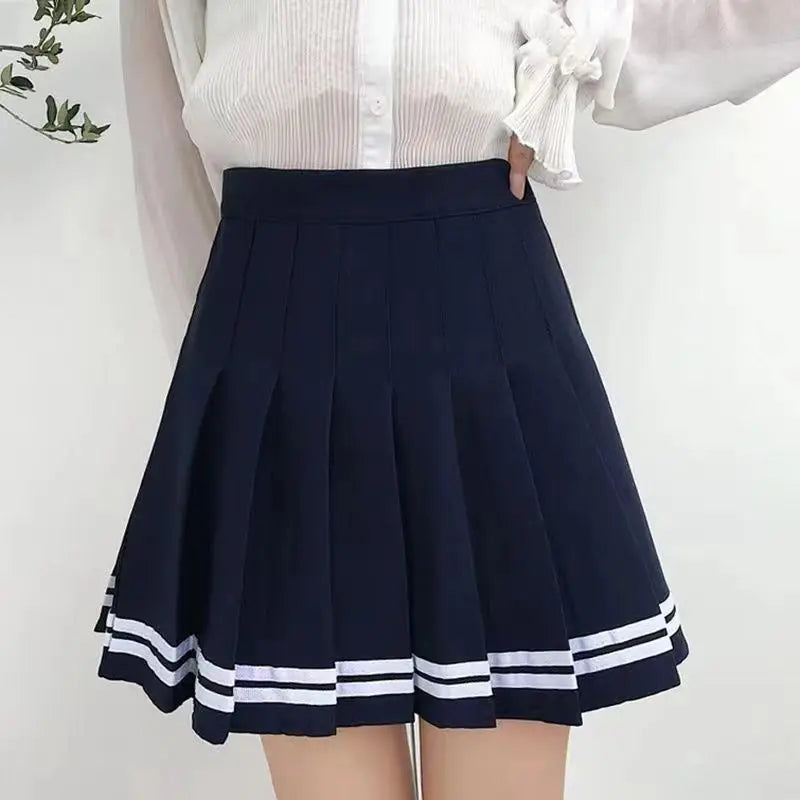 High Waist Striped Pleated Skirt
