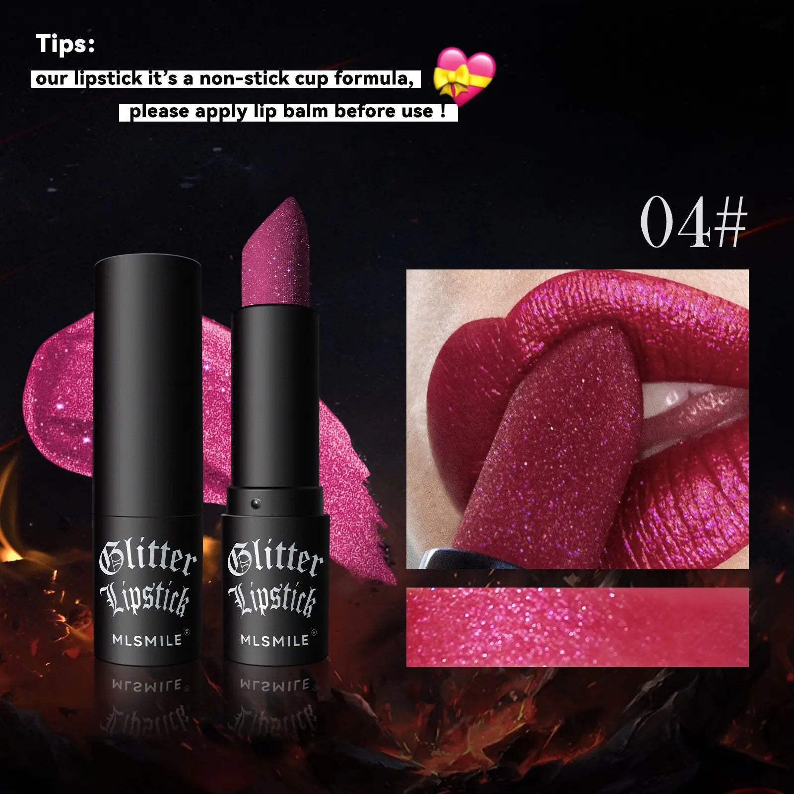 7Colors Glitter Lipstick Waterproof Long Lasting Diamond Pearlescent Metallic Lipstick Black Lipgloss Women Lips Makeup Cosmetic