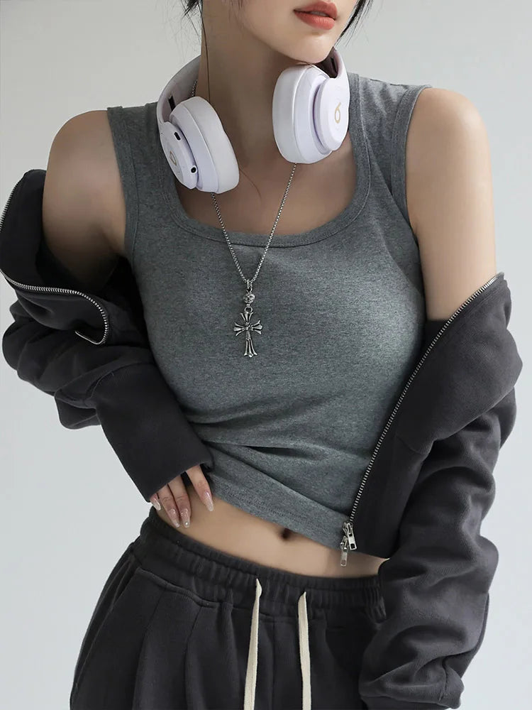 Women's Solid U-Neck Ribbed Tank Top Sleeveless Thermal Basic Elastic Camisole Summer Thermalwear for Women