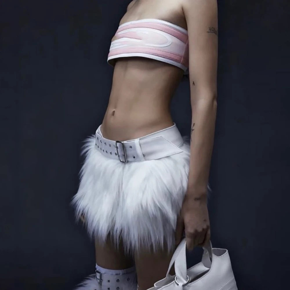 Furry Patchwork Mini Skirt