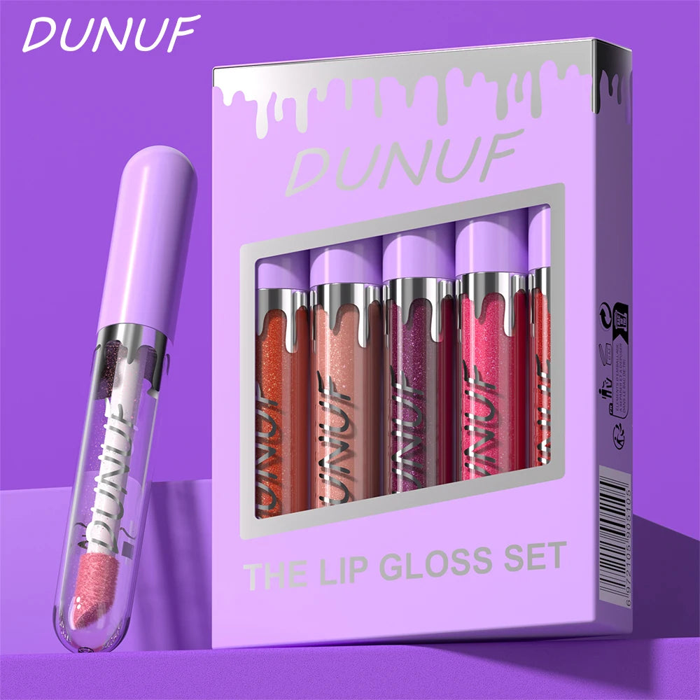 DUNUF 5 Sets Pearl Lip Gloss Moisturizing Lip Gloss Easy Color Lipstick