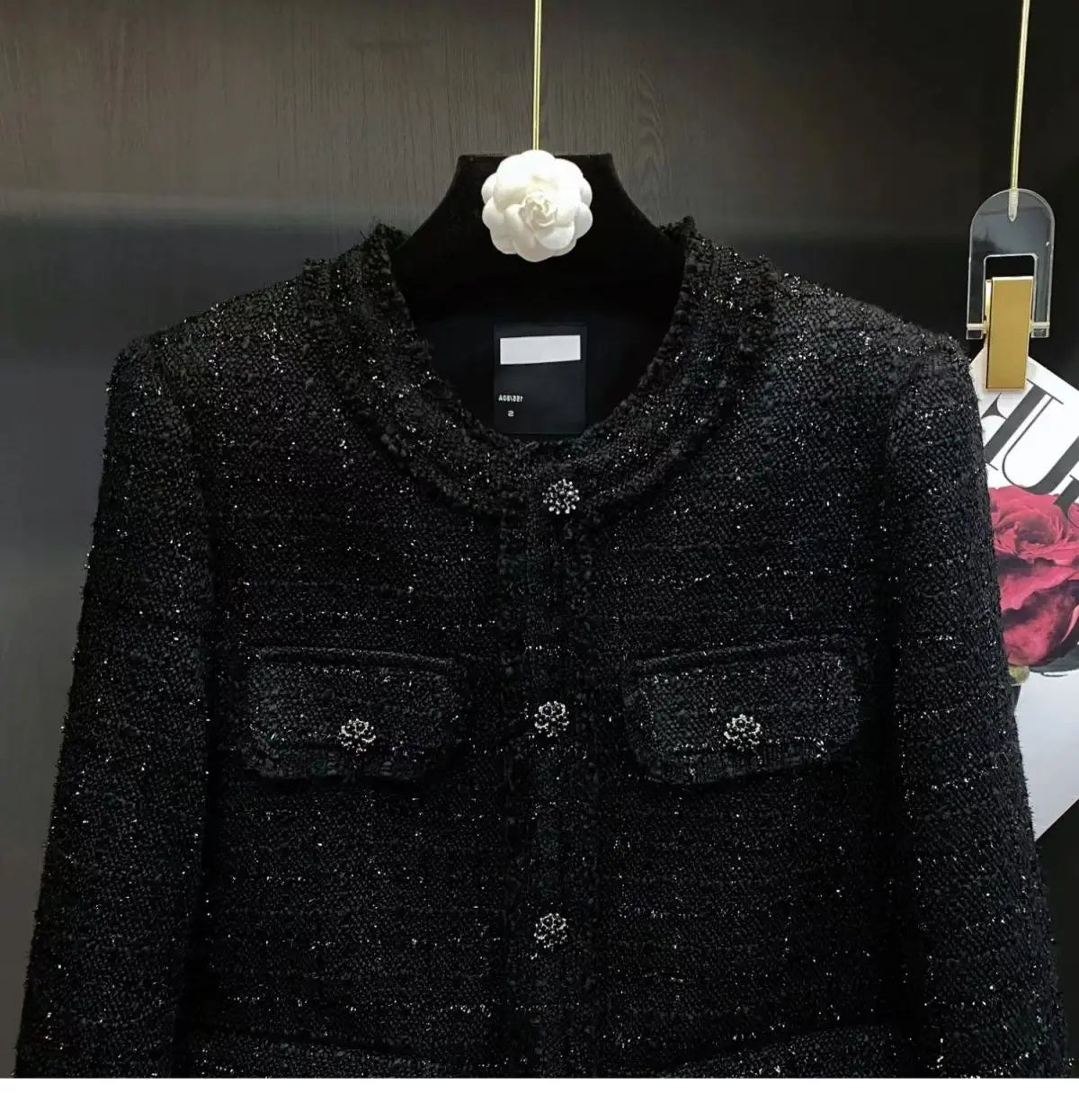 Autumn Winter New Suit Coat Women's Short Round Neck Black Tweed Temperament Cassic Blazers