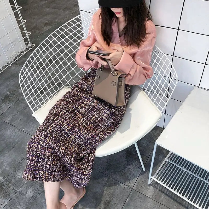 Coarse Floral Tweed Skirt