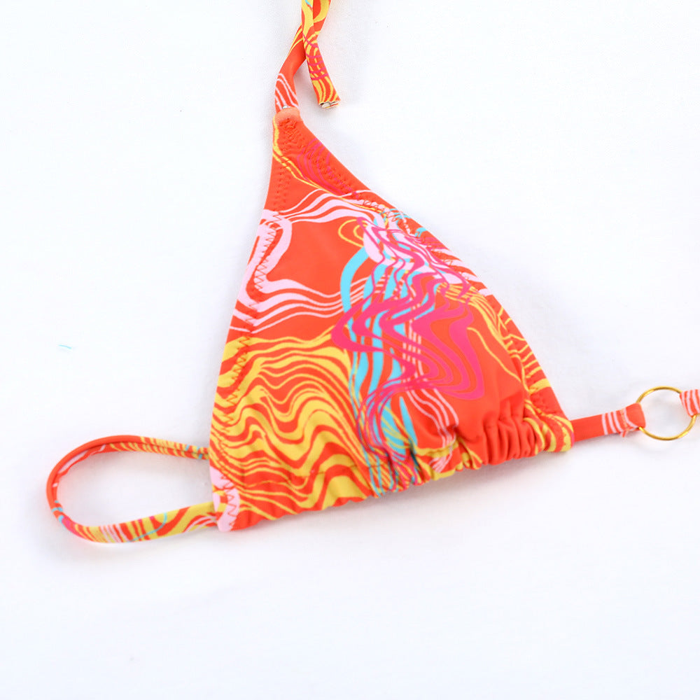 Printed Halter Lace-Up Thong Bikini
