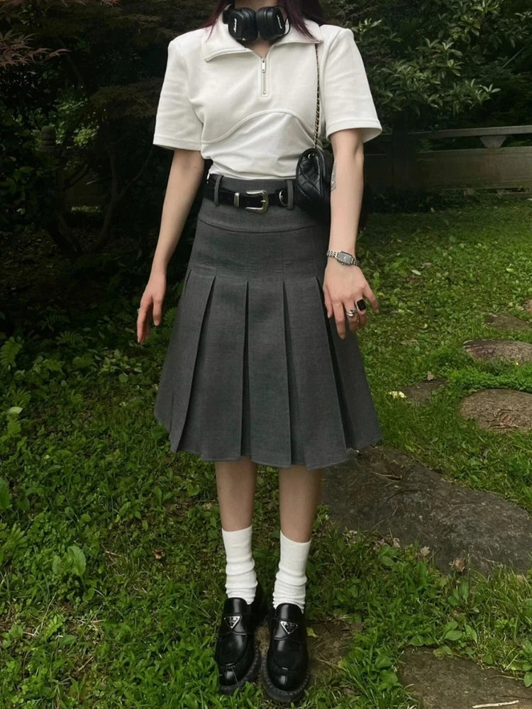 With Belt Preppy Skirt