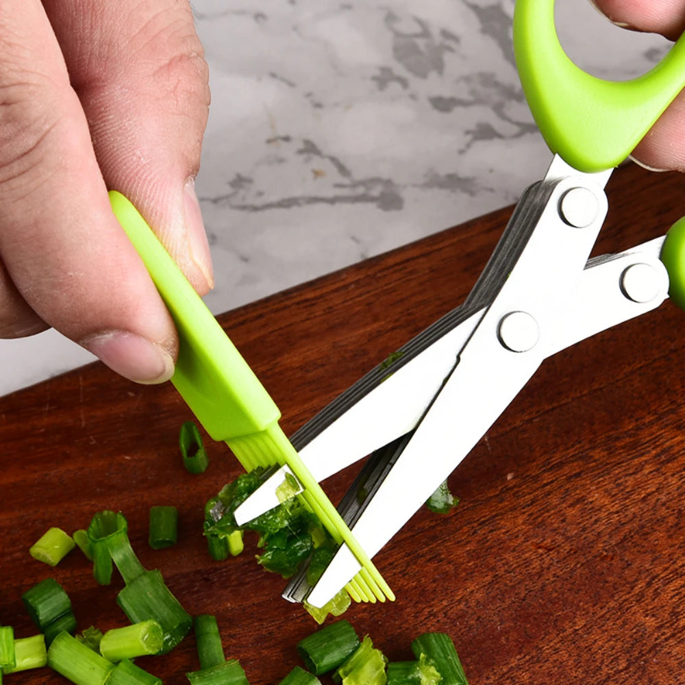 Stainless steel multi-layer multi-functional scallion scissors