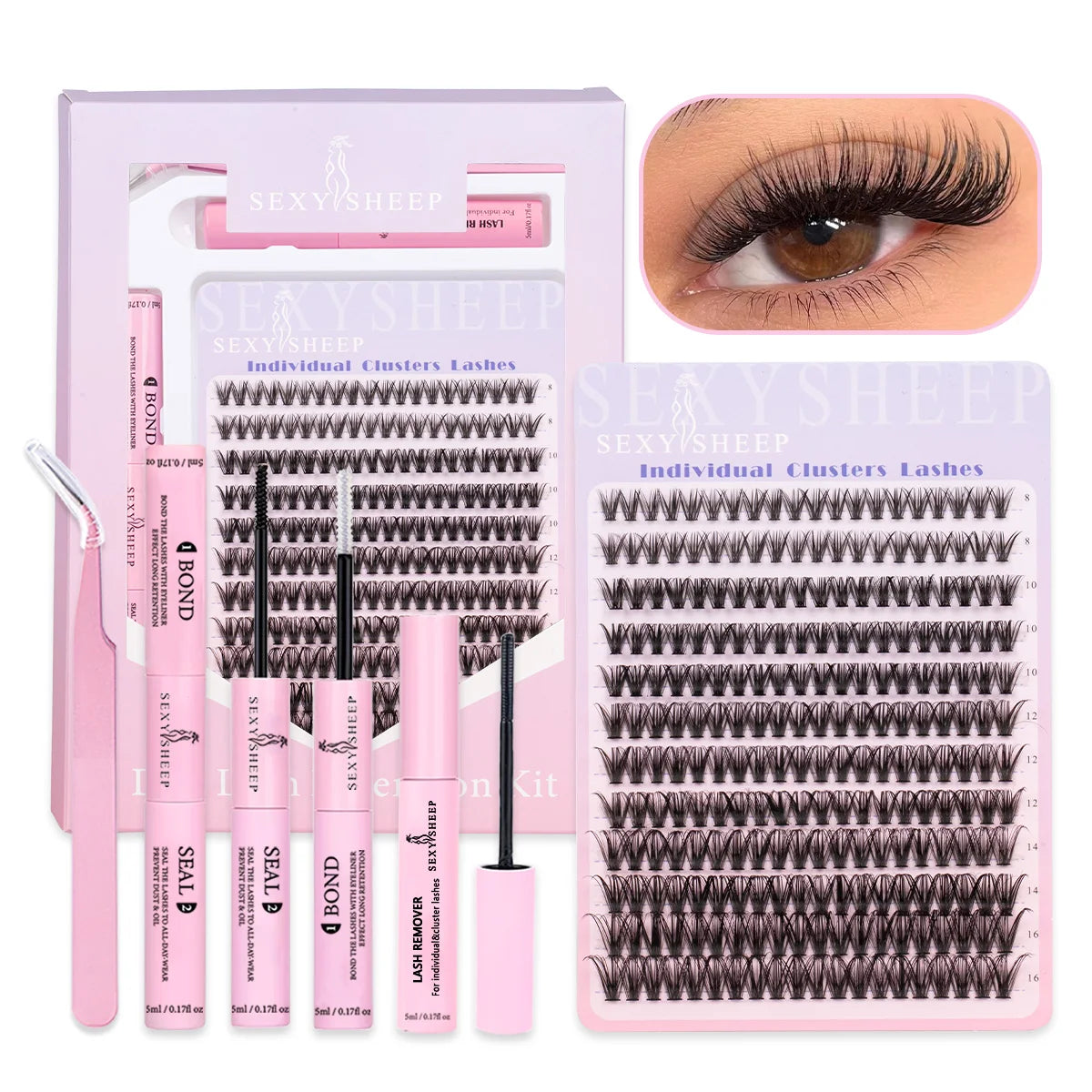 DIY Lash Extension Kit 8-16mm Mix Mink Soft Individual Lashes Cluster Natural Eyelash Extensions With Bond And Seal Makeup