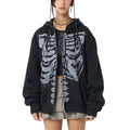 Casual Hooded Long Sleeve Skull Print Zipper Hoodie