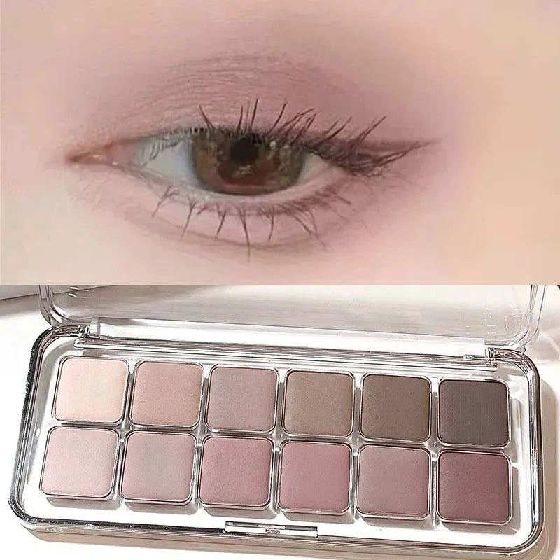 Eye Contour Makeup 12color Eyeshadow Palette Soft Matte Grey Pink Eyeshadow High Pigment Wine Red Brown Eye Shadow for Daily Use