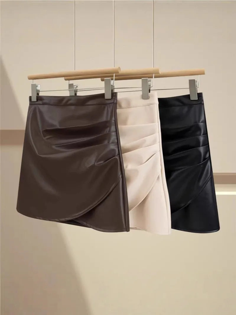 Pleated PU Leather Mini Skirt