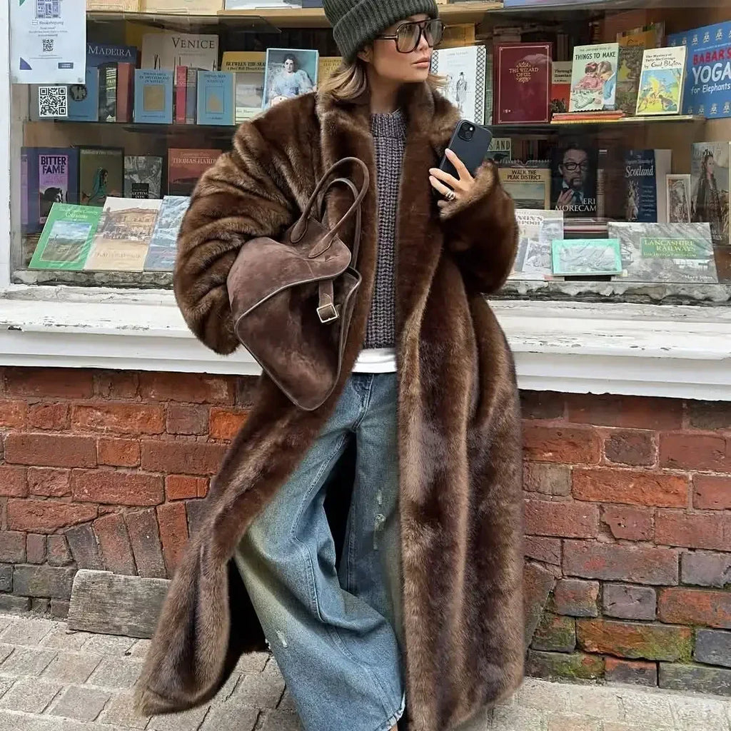 Mixed-color Lapel Long Coat