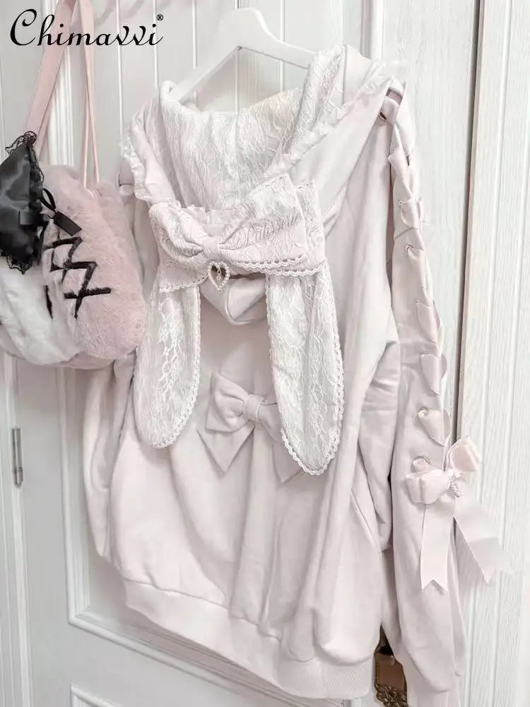 Rabbit Ear Lace Hooded Sweatshirt