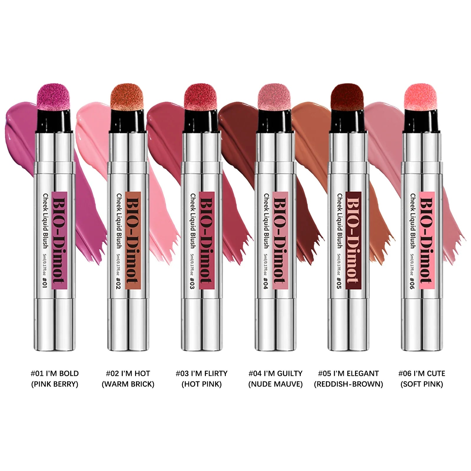 6 Colors Liquid Blush Stick with Sponge Tip Matte Makeup Waterproof Long-Lasting Color Correction Smooth for Lips and Cheeks