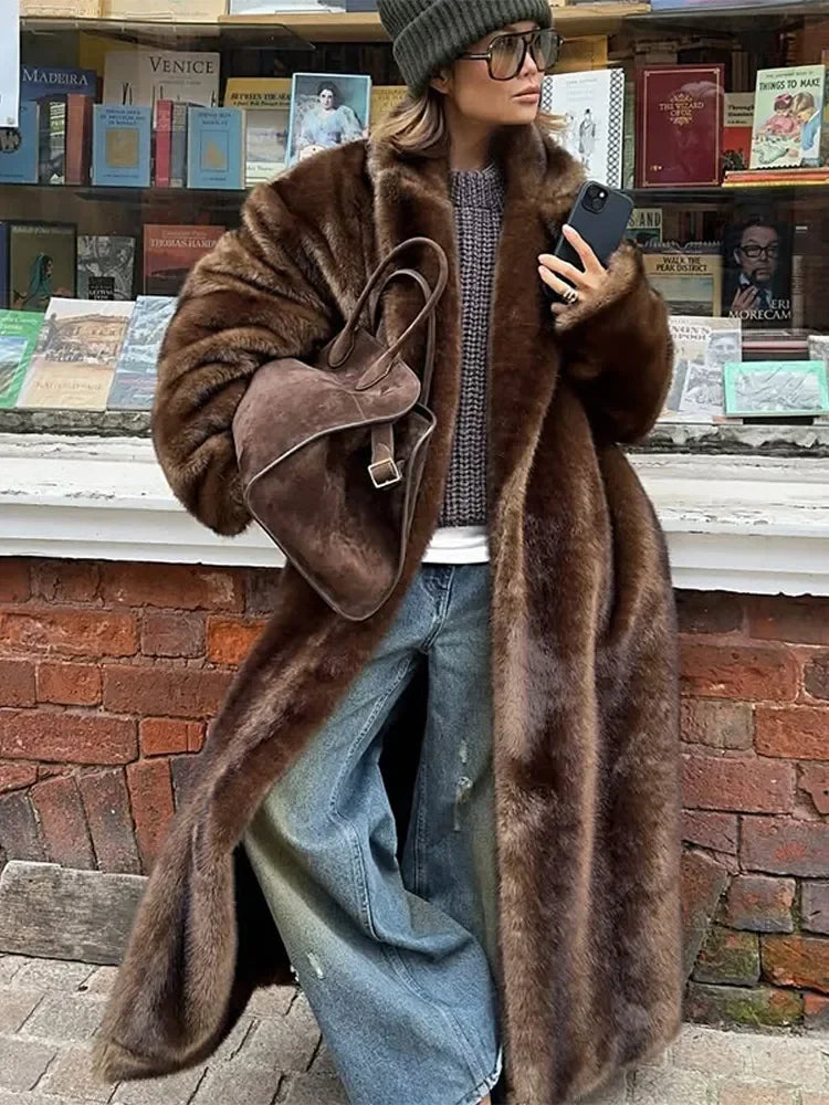 Mixed-color Lapel Long Coat