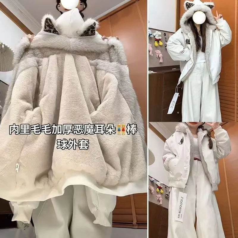 American New High Street Devil Cat Claw Embroidered Coat Y2K Korean Version Warm Mountain Carving Cotton-padded Jacket Couple