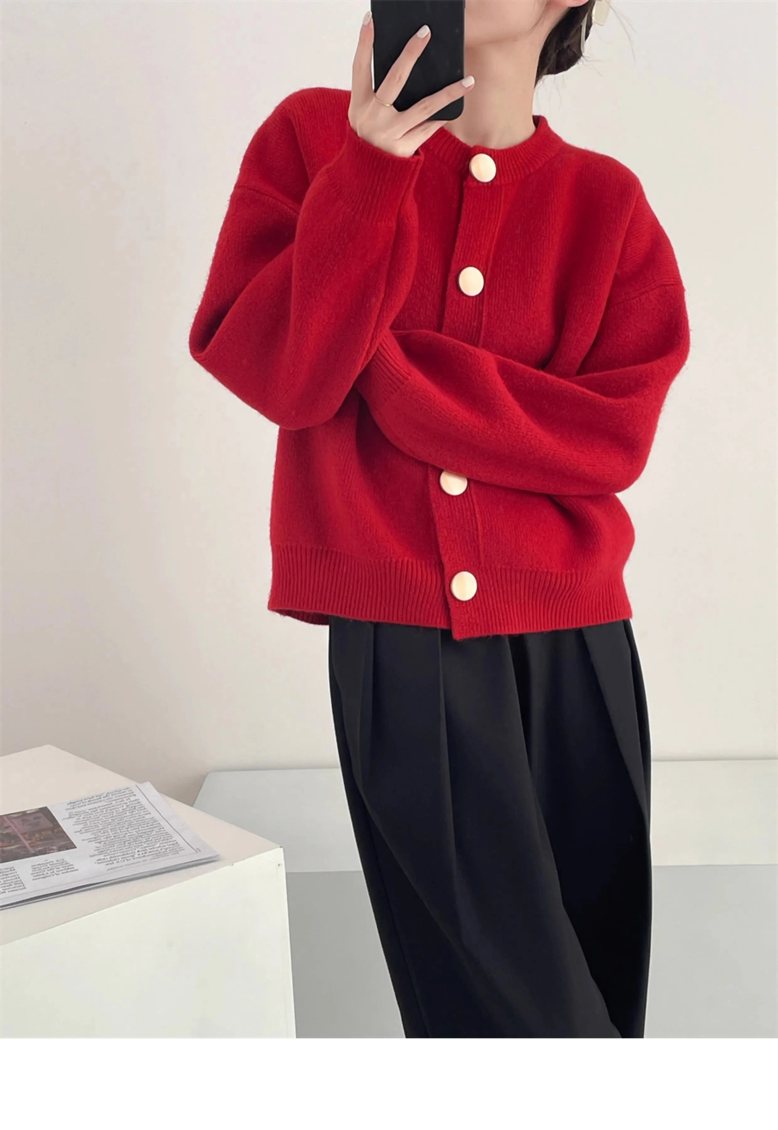 AOSSVIAO Women Cardigans Sweater O-neck Autumn Winter Knitted Loose Cardigans Solid Single Breasted Womens Sweaters