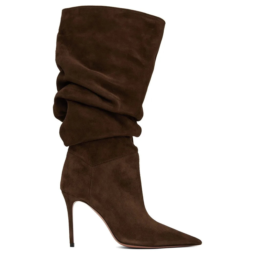 Pleated High-heeled Short Boots