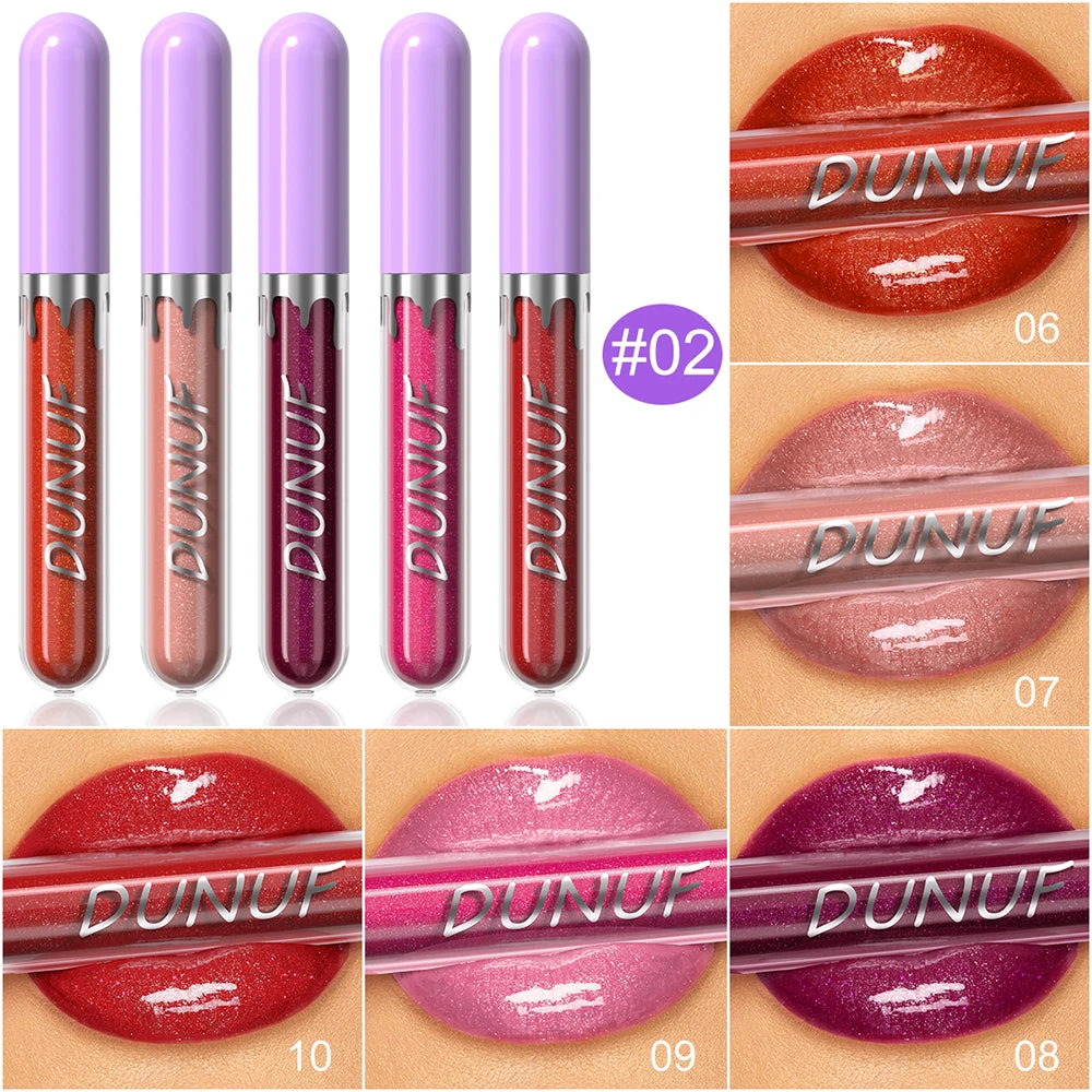 DUNUF 5 Sets Pearl Lip Gloss Moisturizing Lip Gloss Easy Color Lipstick