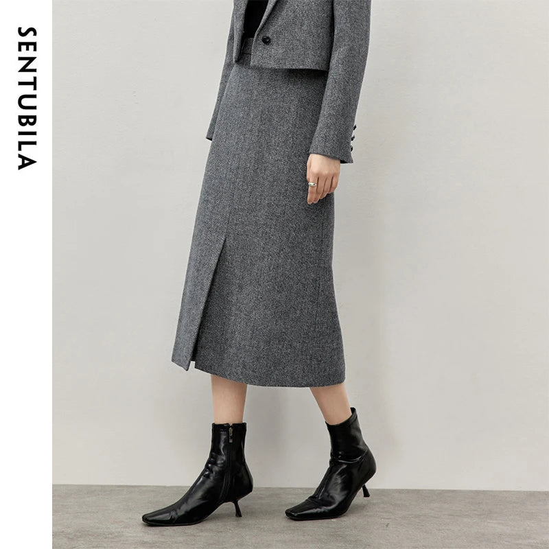 Wool Blend Midi Skirt