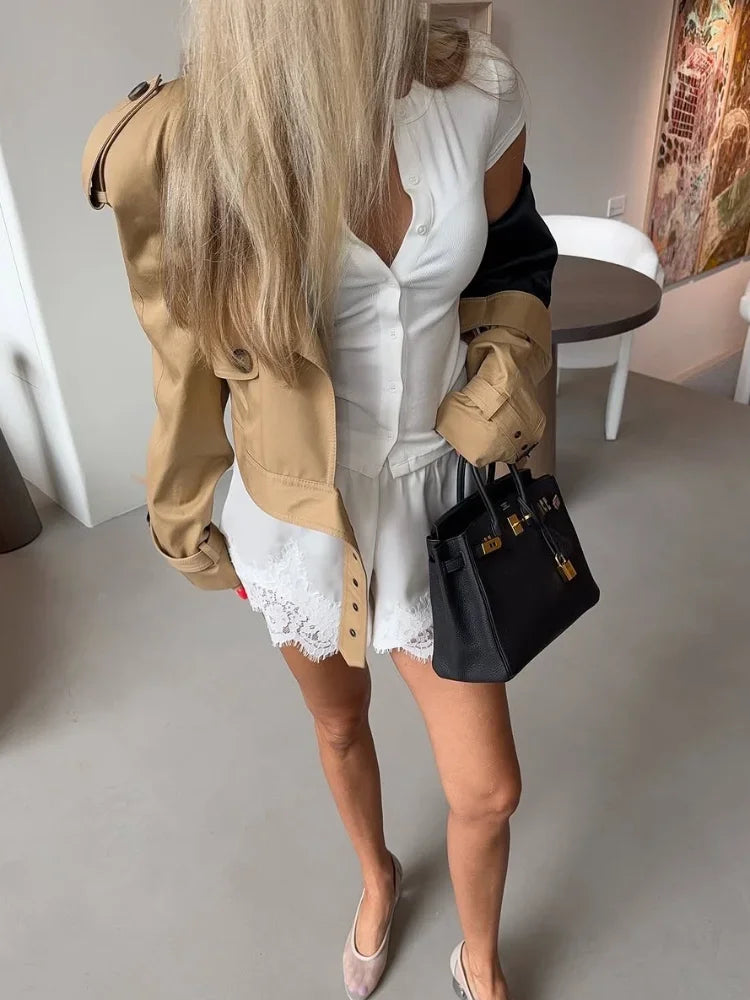 Lace Patchwork Satin Shorts