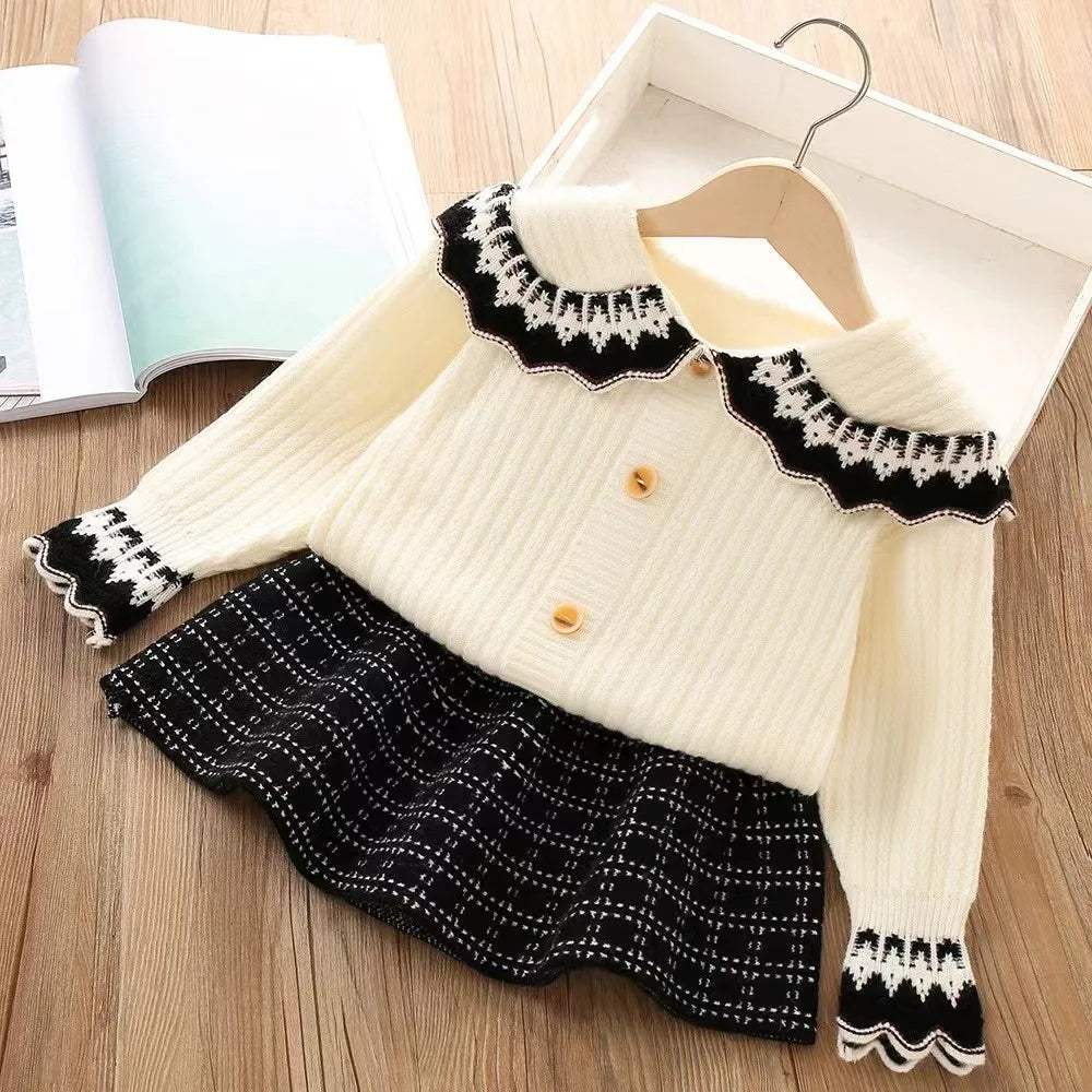 Knitted Pullover+Pleated Skirt Set