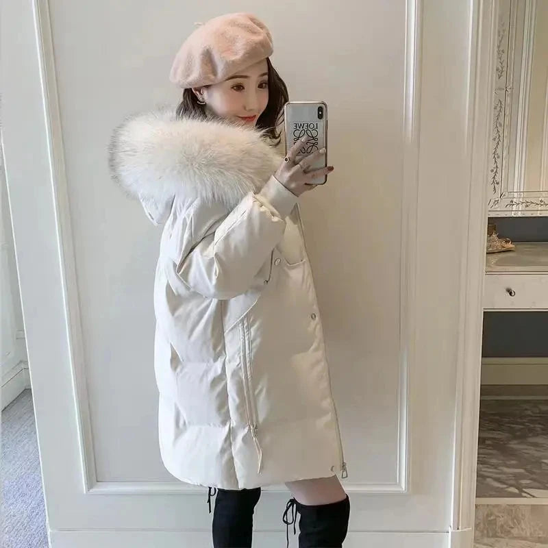 Autumn Winter New Down Cotton Jacket Women Korean Mid-Long Cotton-Padded Thick Warm Parkas Hooded Coat Female Casual Ladies Tops