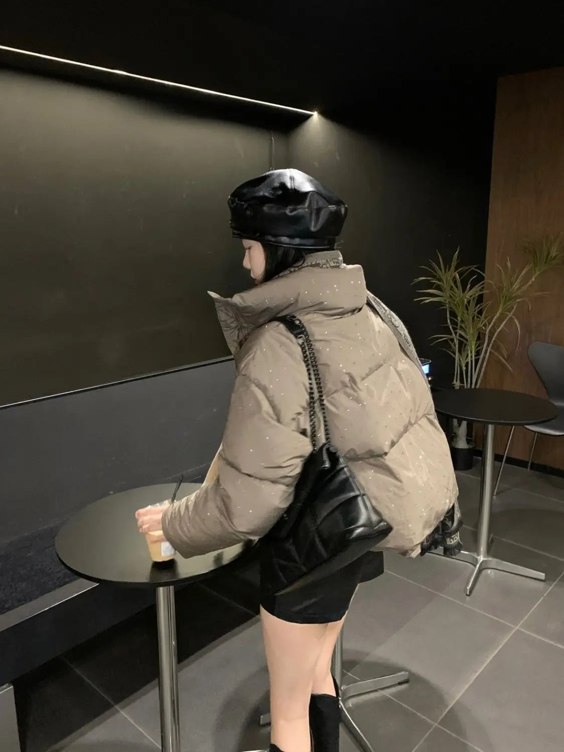 Women Autumn Winter Elegant Puffer Jacket Coats Chic Short Zipper Parkas Coat Korean Fashion Stand Collar Jacket Solid Outerwear