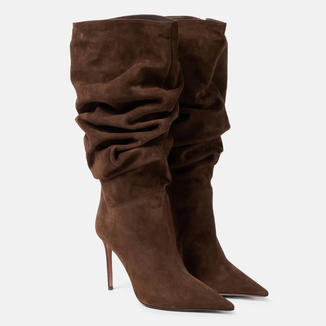Pleated High-heeled Short Boots