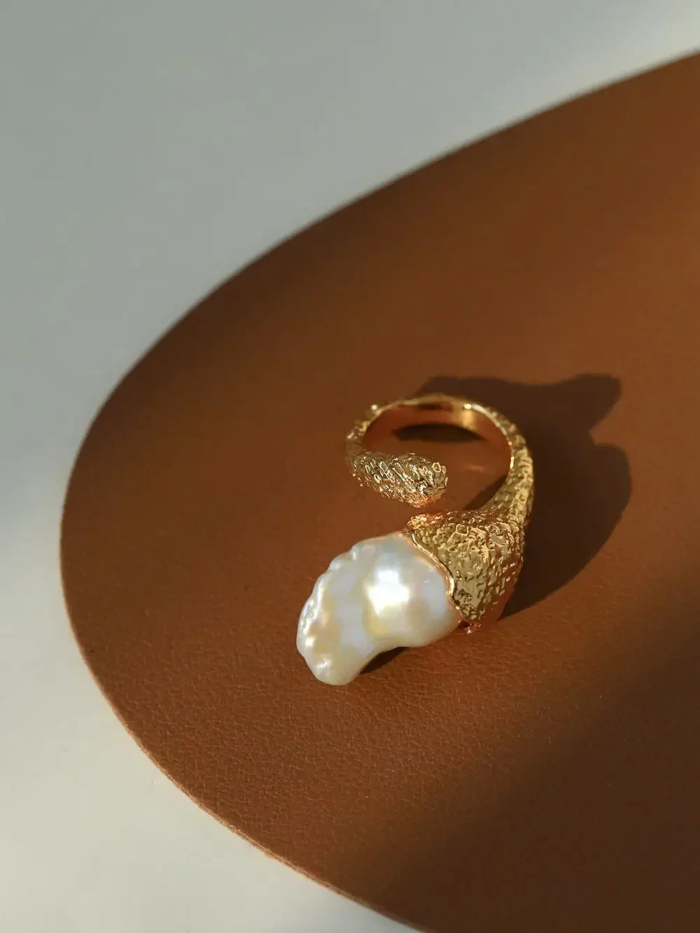 Pearl Red Agate Crystal 18K Gold Plated Ring