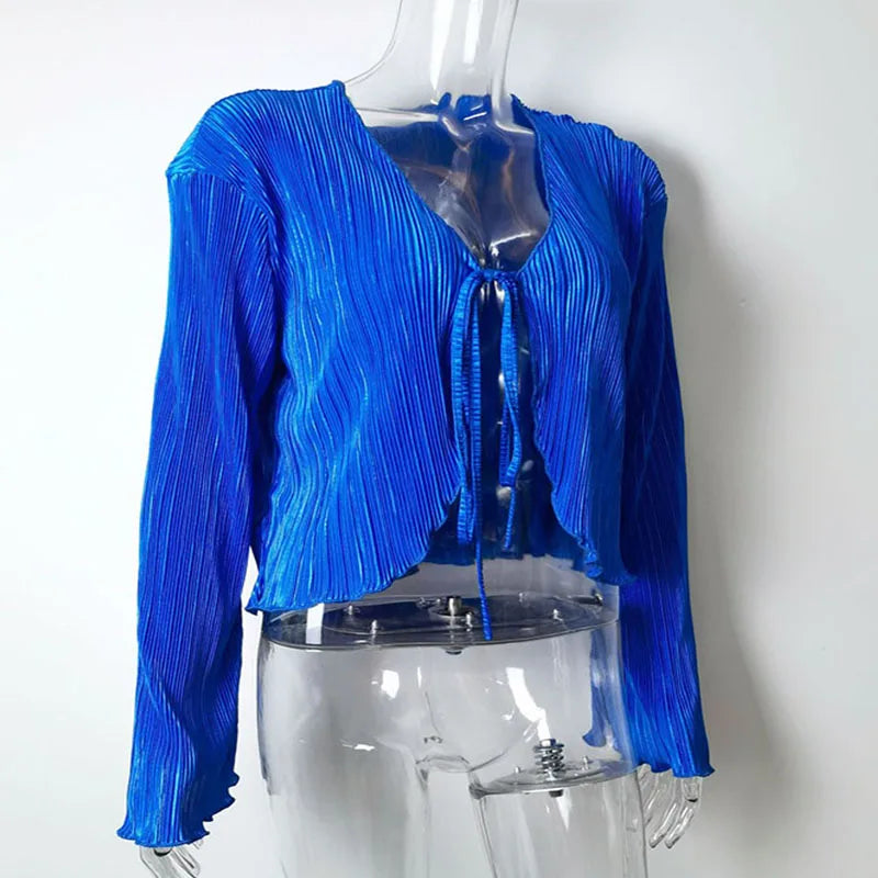 Pleated Plain Cardigan