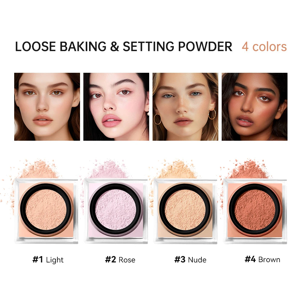 Waterproof Loose Baking&Setting Powder Long Lasting Oil Control Matte Setting Powder Natural Brightening Face Cosmetics