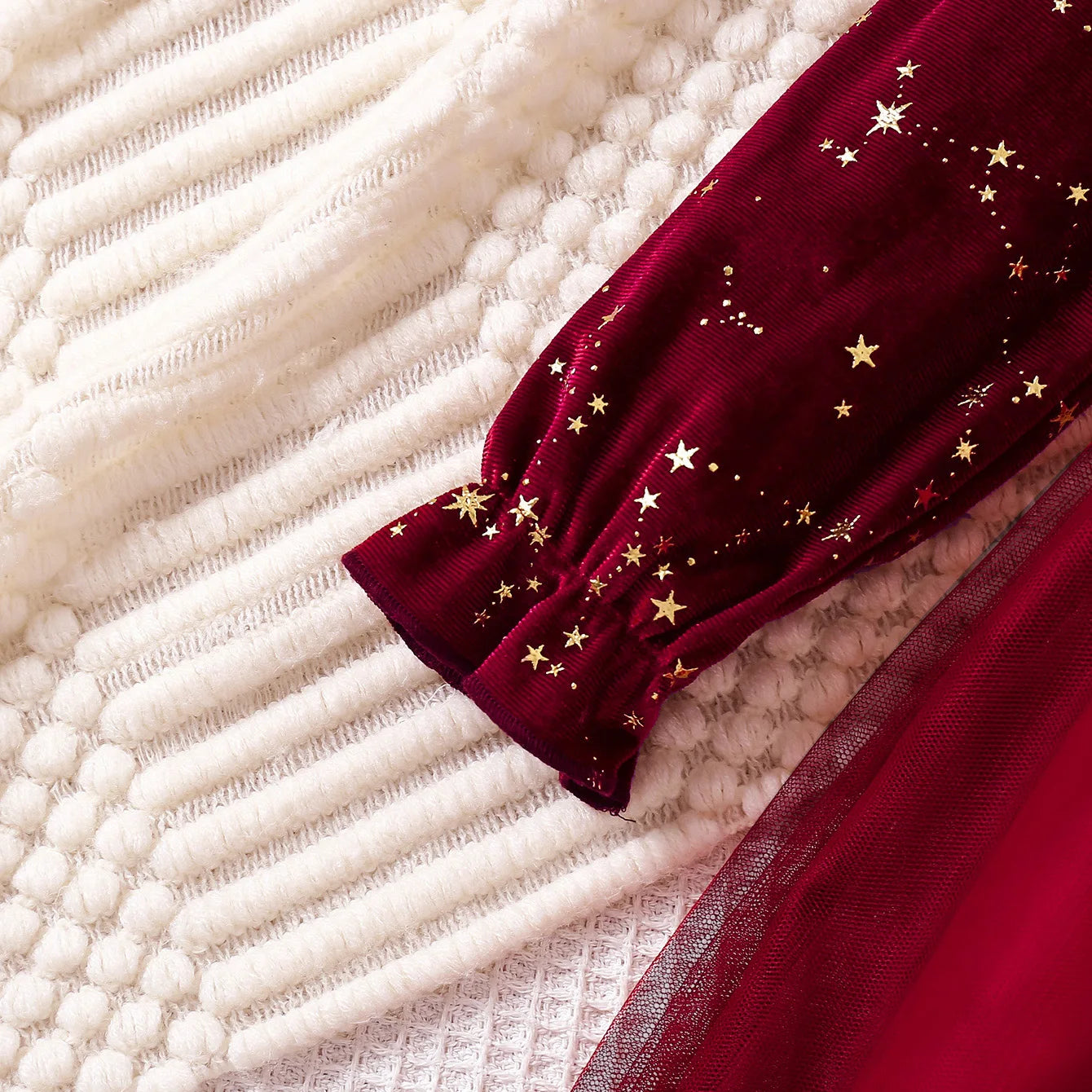 Velvet Long Sleeved Mesh Bow Princess Dress