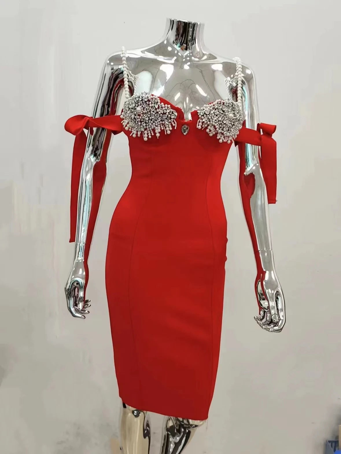 Backless Pearl Diamonds Crystal Mini Bodycon Dress