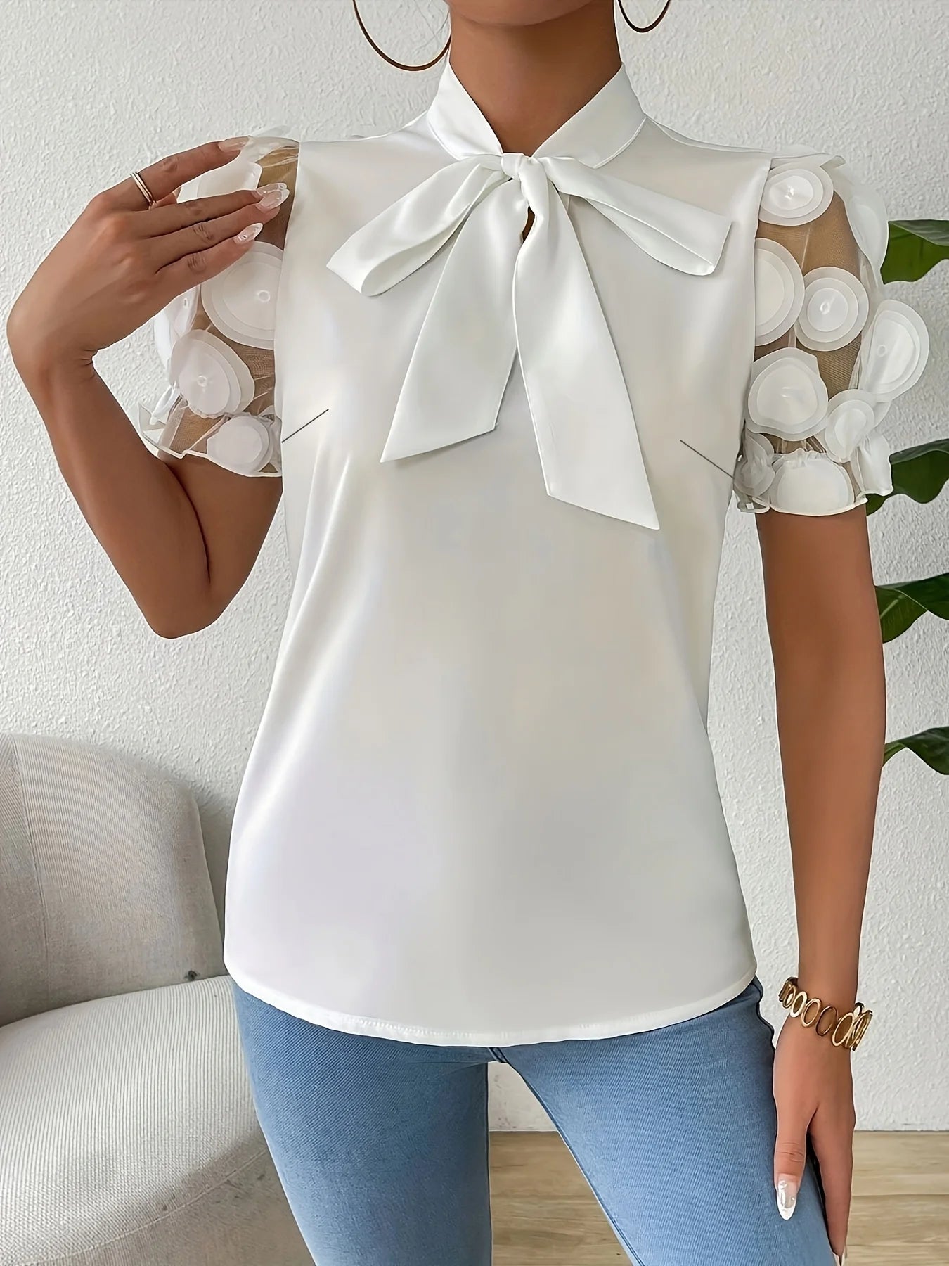 Polka Dot Sheer Sleeve Shirt