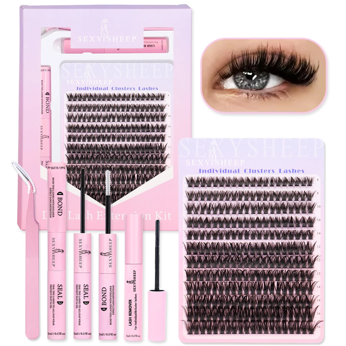 DIY Lash Extension Kit 8-16mm Mix Mink Soft Individual Lashes Cluster Natural Eyelash Extensions With Bond And Seal Makeup