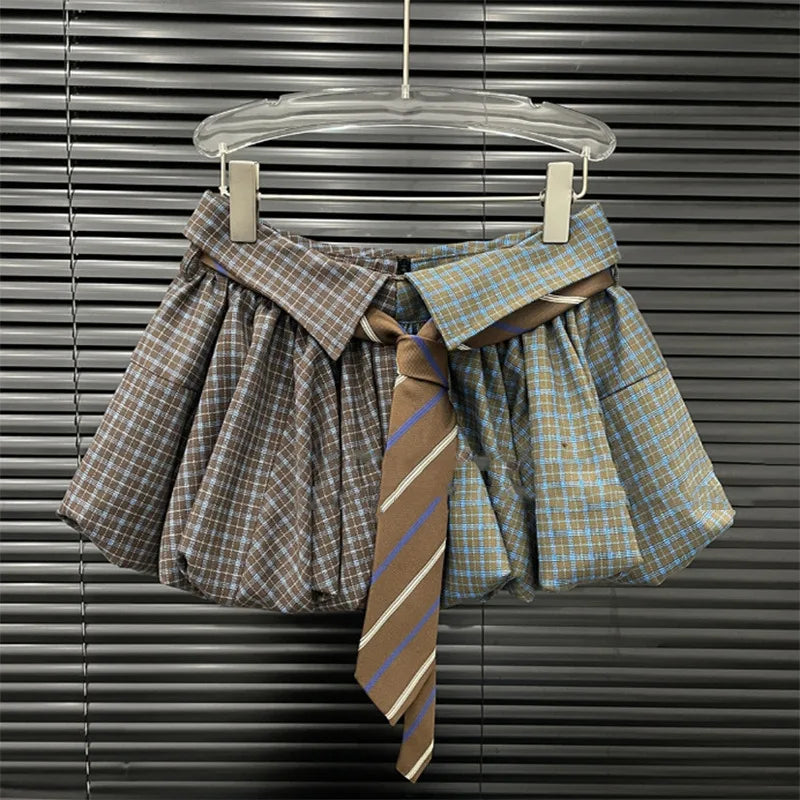 Plaid Patchwork Contrast Color Short Skirt