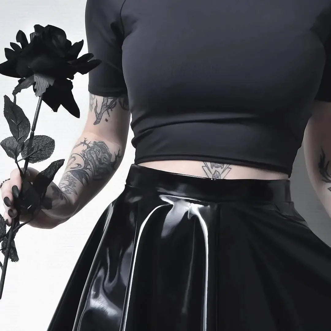 PU Leather Pleated Skirt
