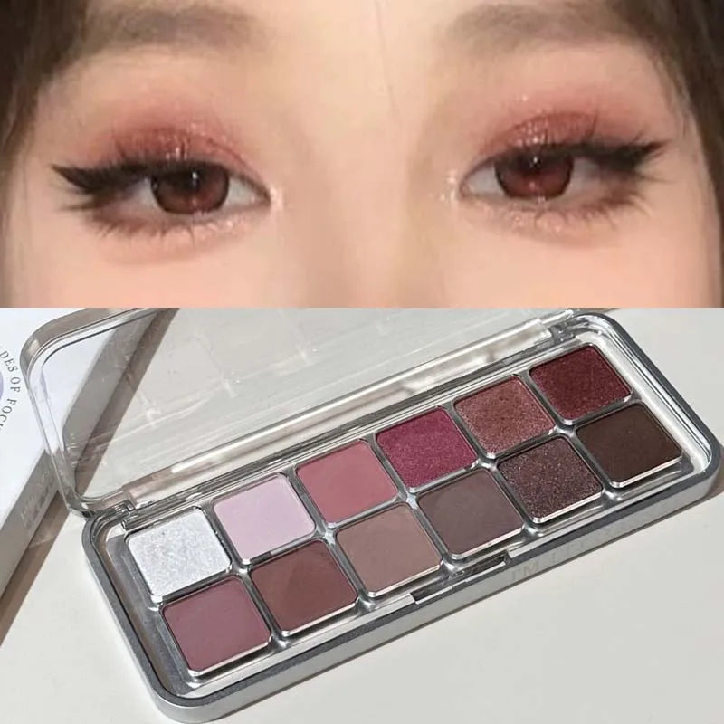 Eye Contour Makeup 12color Eyeshadow Palette Soft Matte Grey Pink Eyeshadow High Pigment Wine Red Brown Eye Shadow for Daily Use