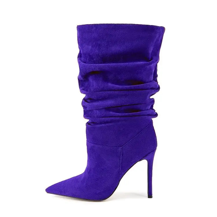 Pleated High-heeled Short Boots